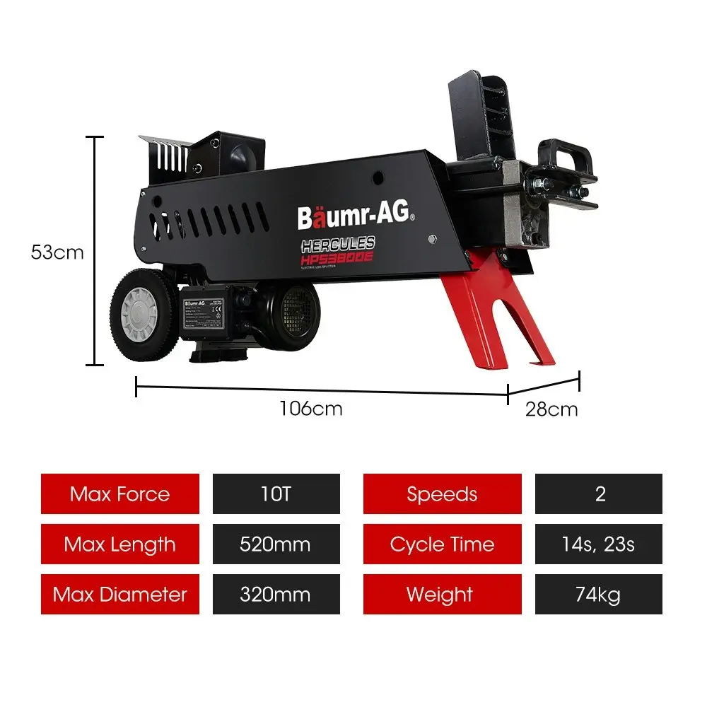 Baumr-AG 10 Tonne Electric Hydraulic Wood Log Splitter - HPS3800E