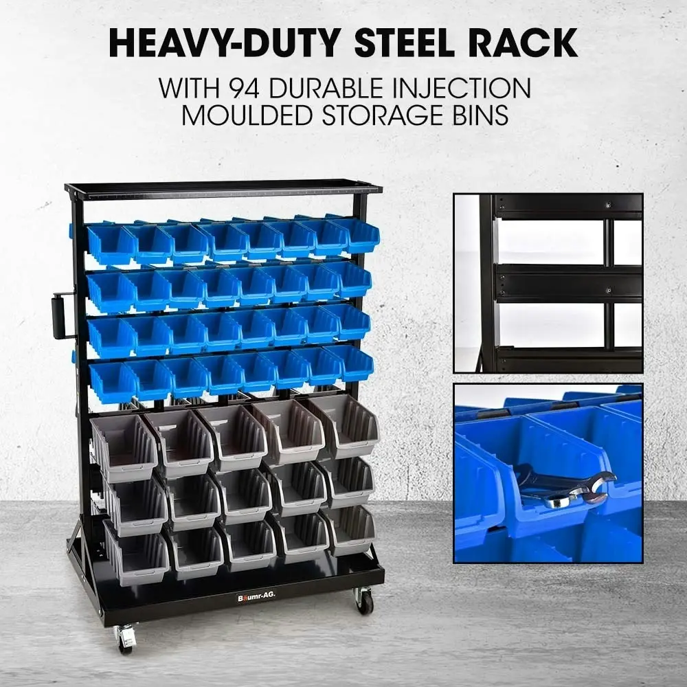 Baumr-AG 94 Parts Bin Rack Storage System Mobile Double-Sided - Blue