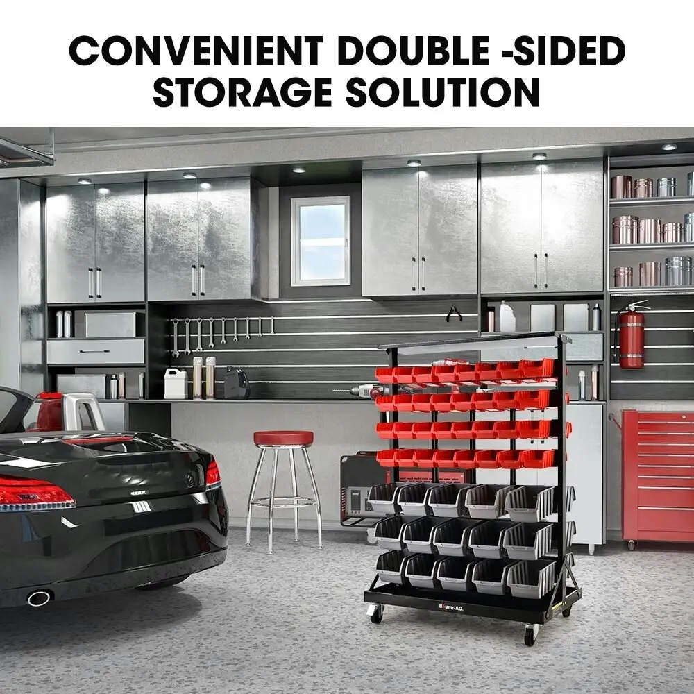 Baumr-AG 94 Parts Bin Rack Storage System Mobile Double-Sided - Red