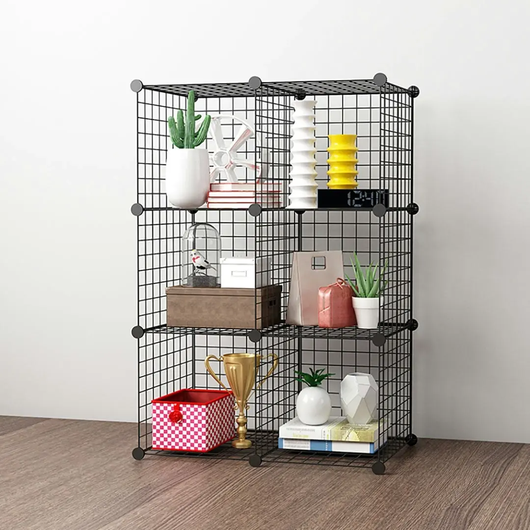 Soga Black Portable 6-Cube Storage Organiser Foldable DIY Modular Grid Space Saving Shelf