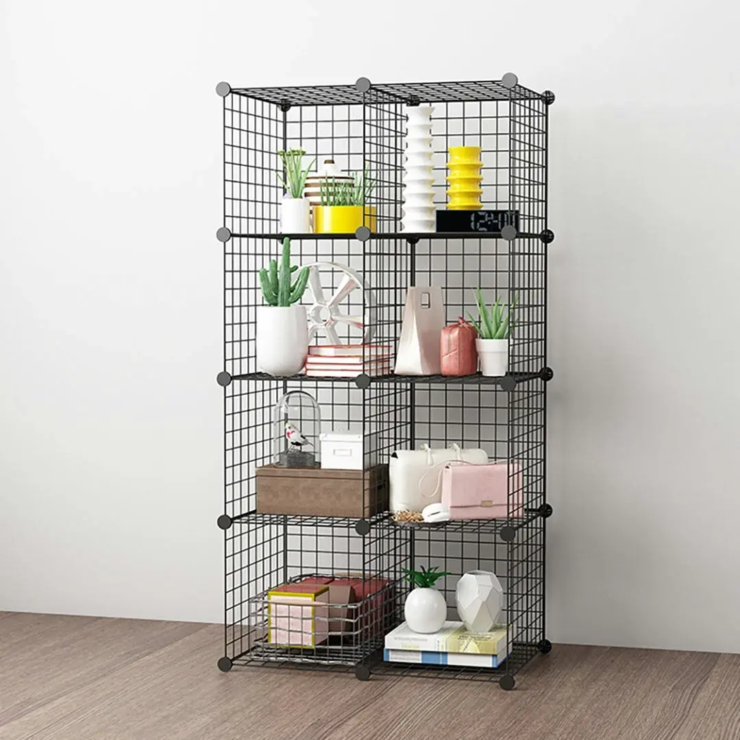 Soga Black Portable 8-Cube Storage Organiser Foldable DIY Modular Grid Space Saving Shelf