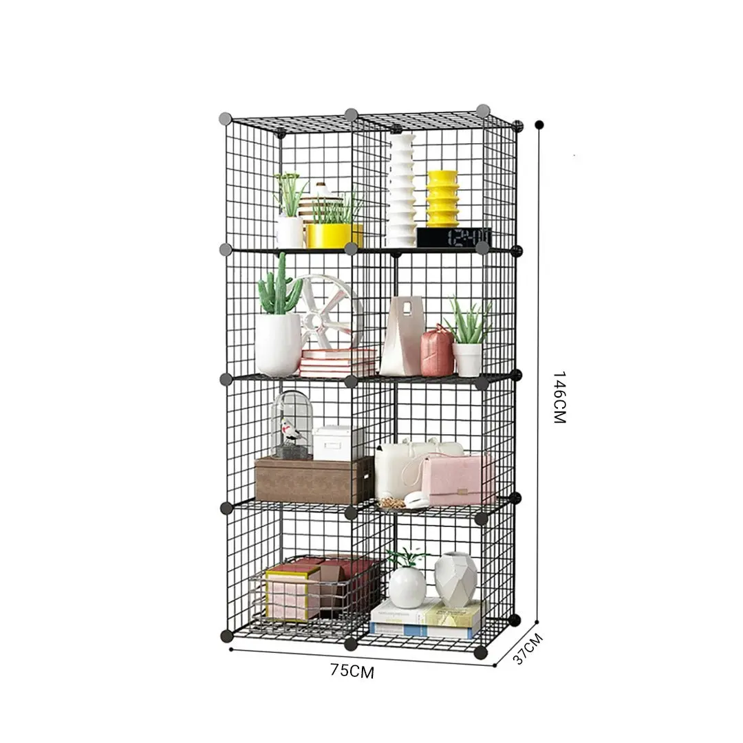 Soga Black Portable 8-Cube Storage Organiser Foldable DIY Modular Grid Space Saving Shelf