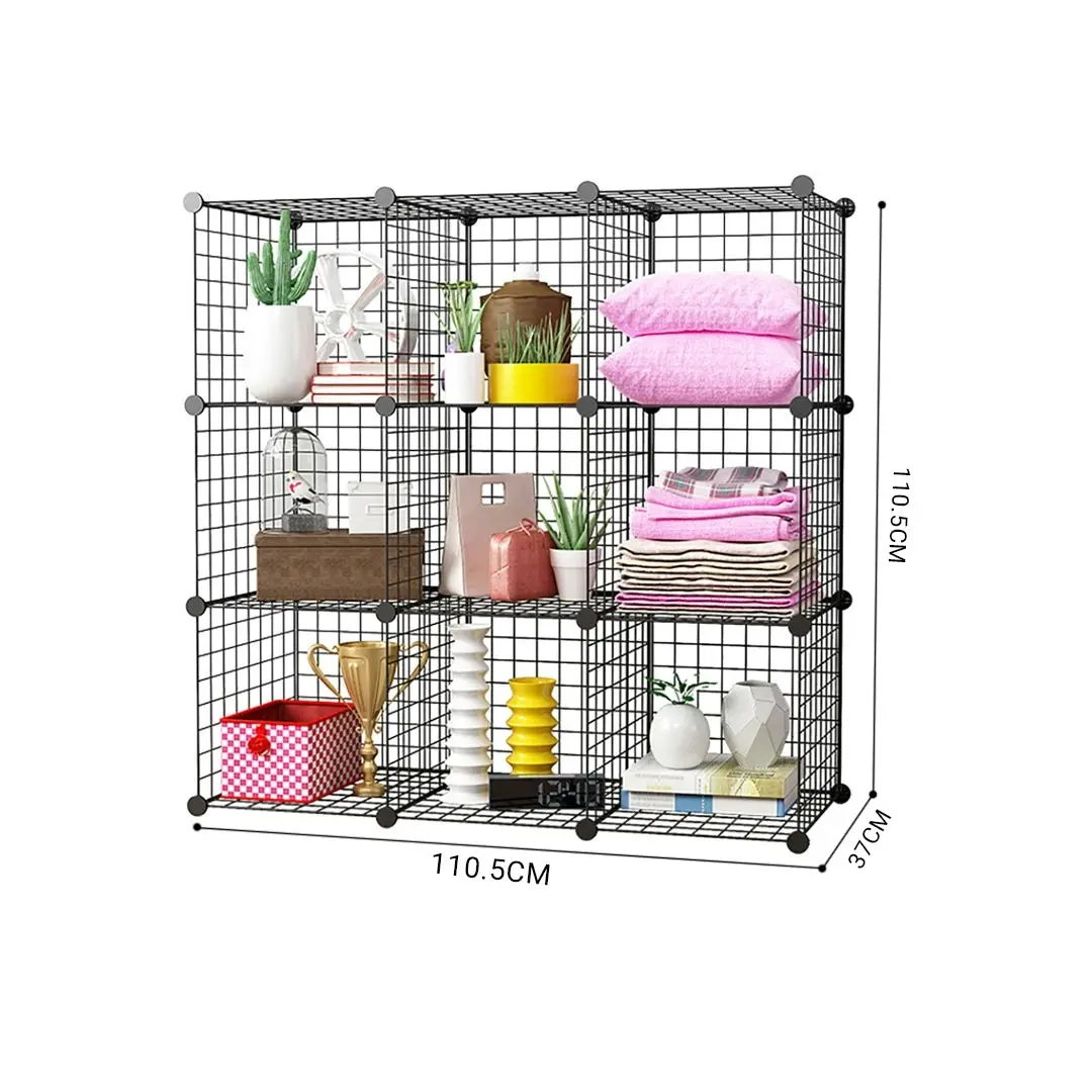 Soga Black Portable 9-Cube Storage Organiser Foldable DIY Modular Grid Space Saving Shelf