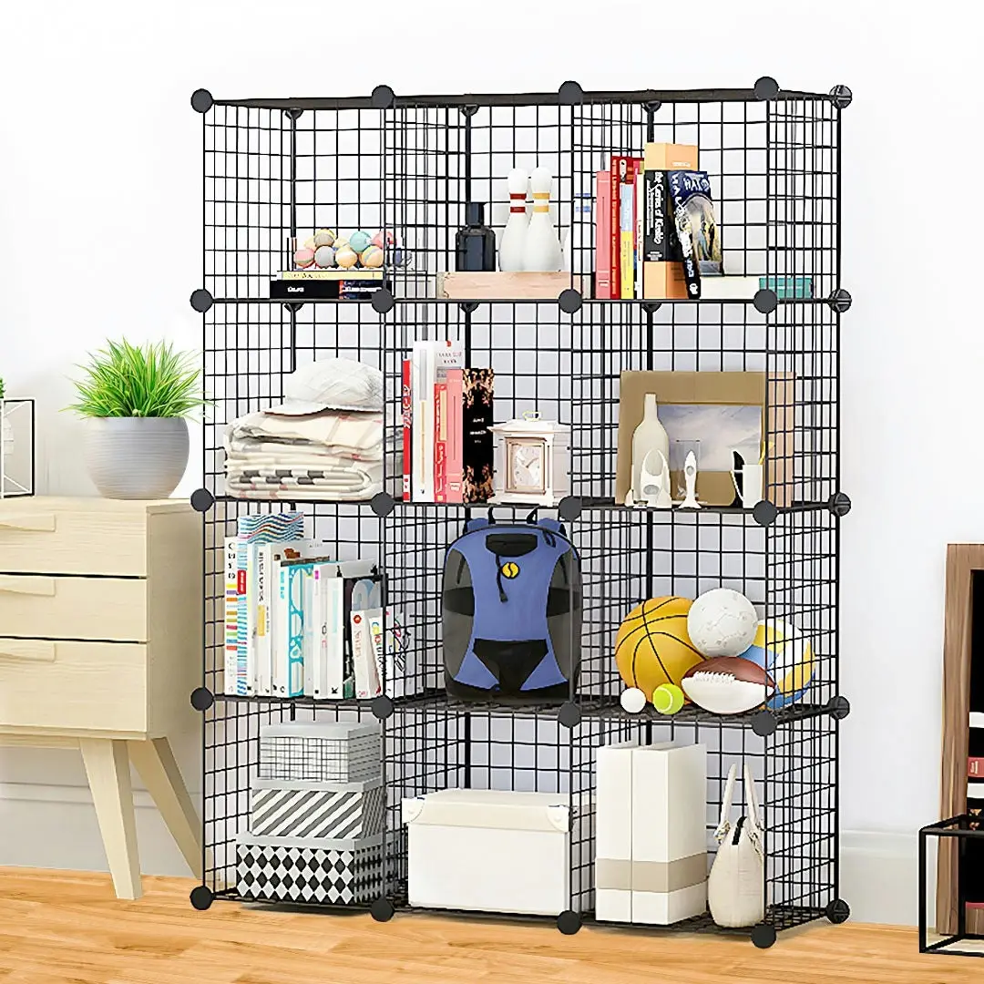 Soga Black Portable 12-Cube Storage Organiser Foldable DIY Modular Grid Space Saving Shelf