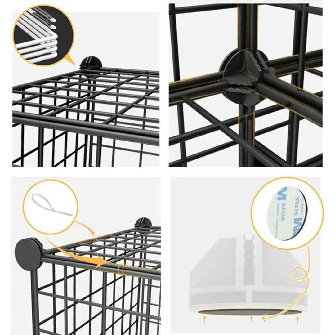 Soga Black Portable 12-Cube Storage Organiser Foldable DIY Modular Grid Space Saving Shelf