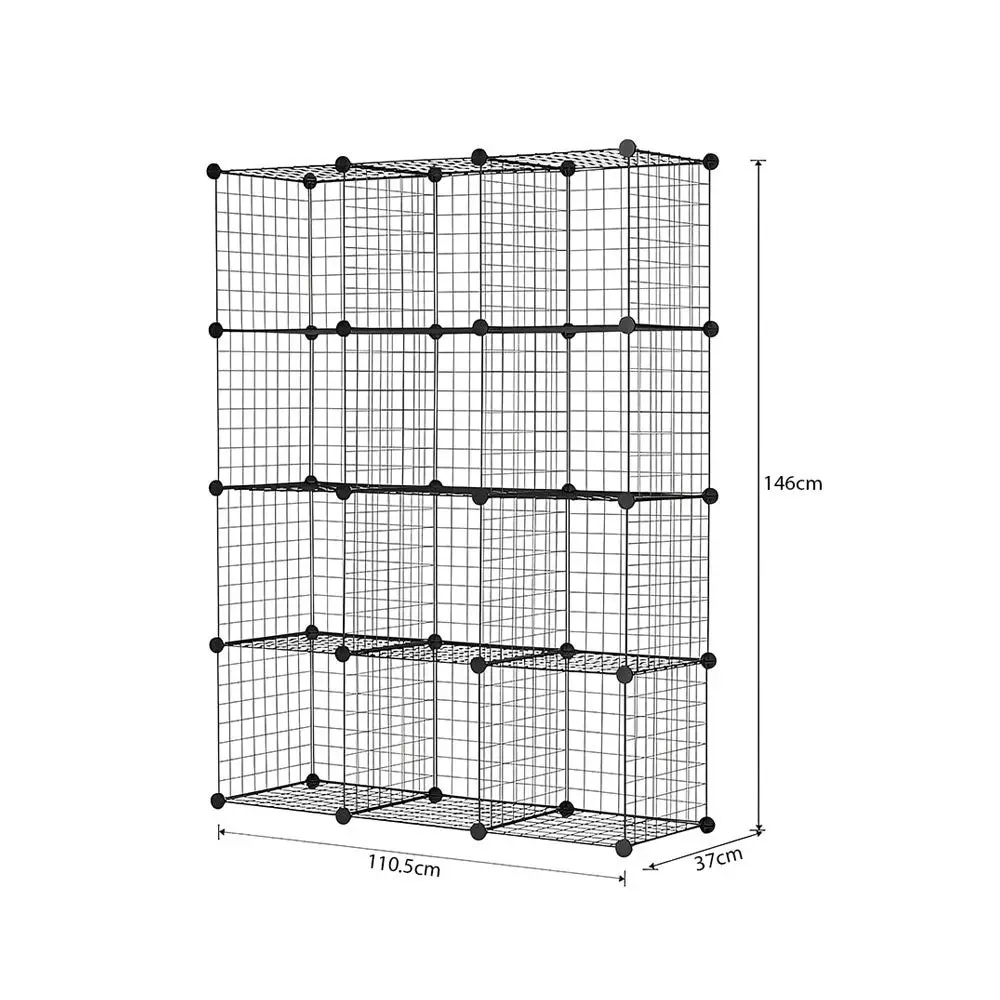 Soga Black Portable 12-Cube Storage Organiser Foldable DIY Modular Grid Space Saving Shelf