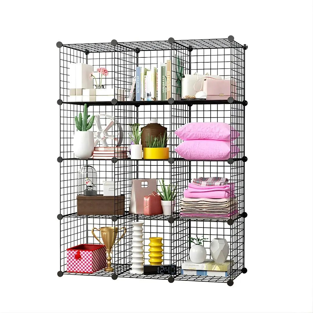 Soga Black Portable 12-Cube Storage Organiser Foldable DIY Modular Grid Space Saving Shelf