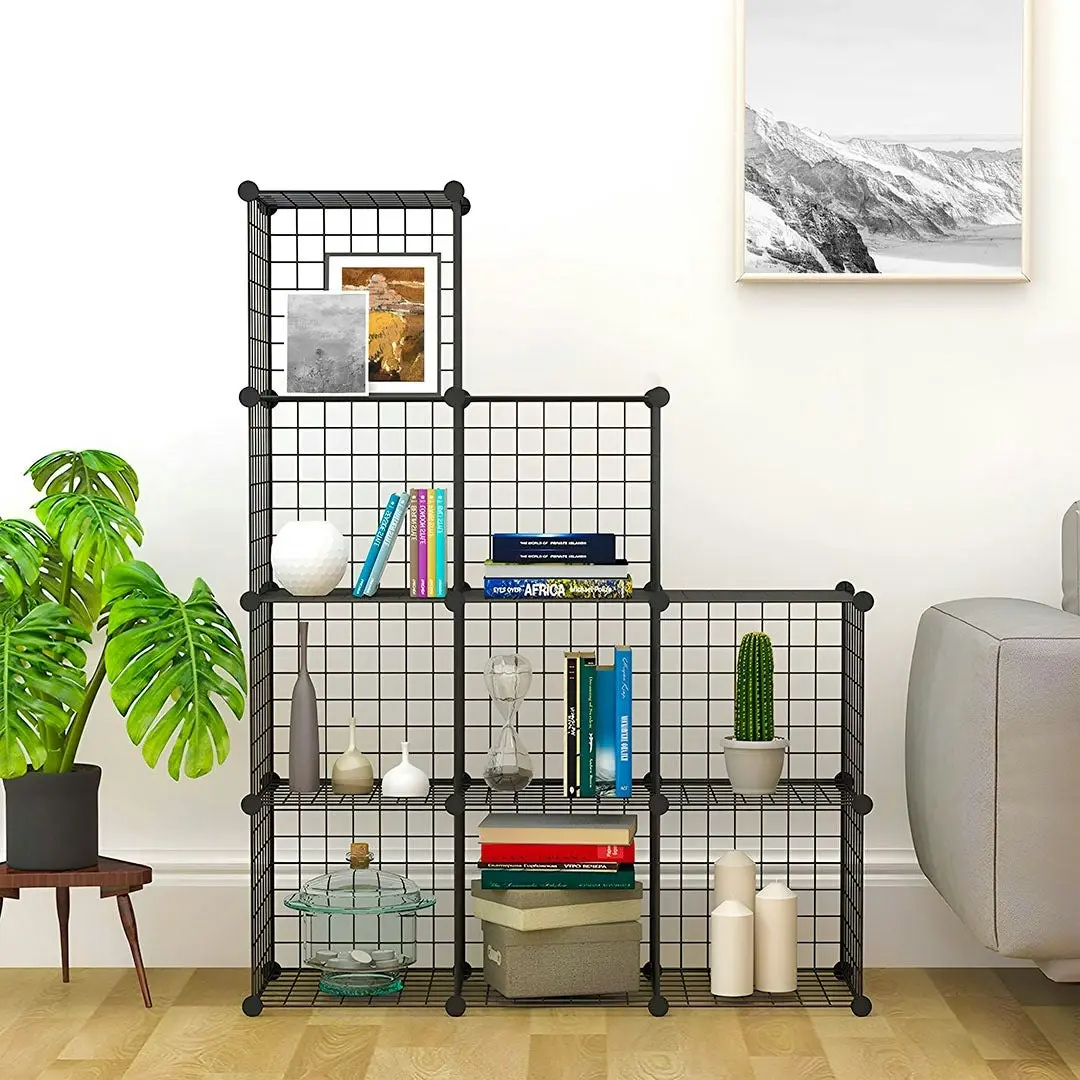 Soga Black Portable 9-Cube 3 Column Storage Organiser Foldable DIY Modular Grid Space Saving Shelf