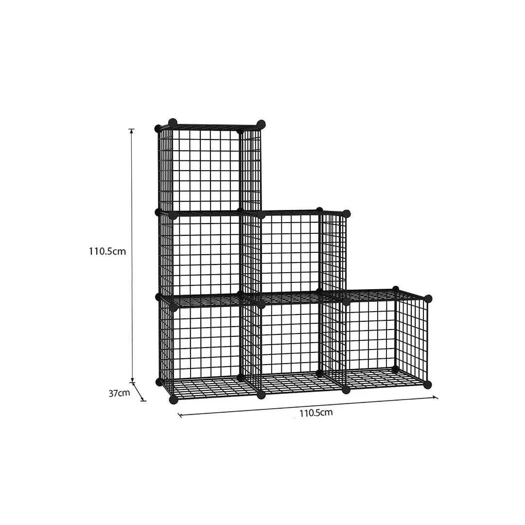 Soga Black Portable 6-Cube 3 Column Storage Organiser Foldable DIY Modular Grid Space Saving Shelf