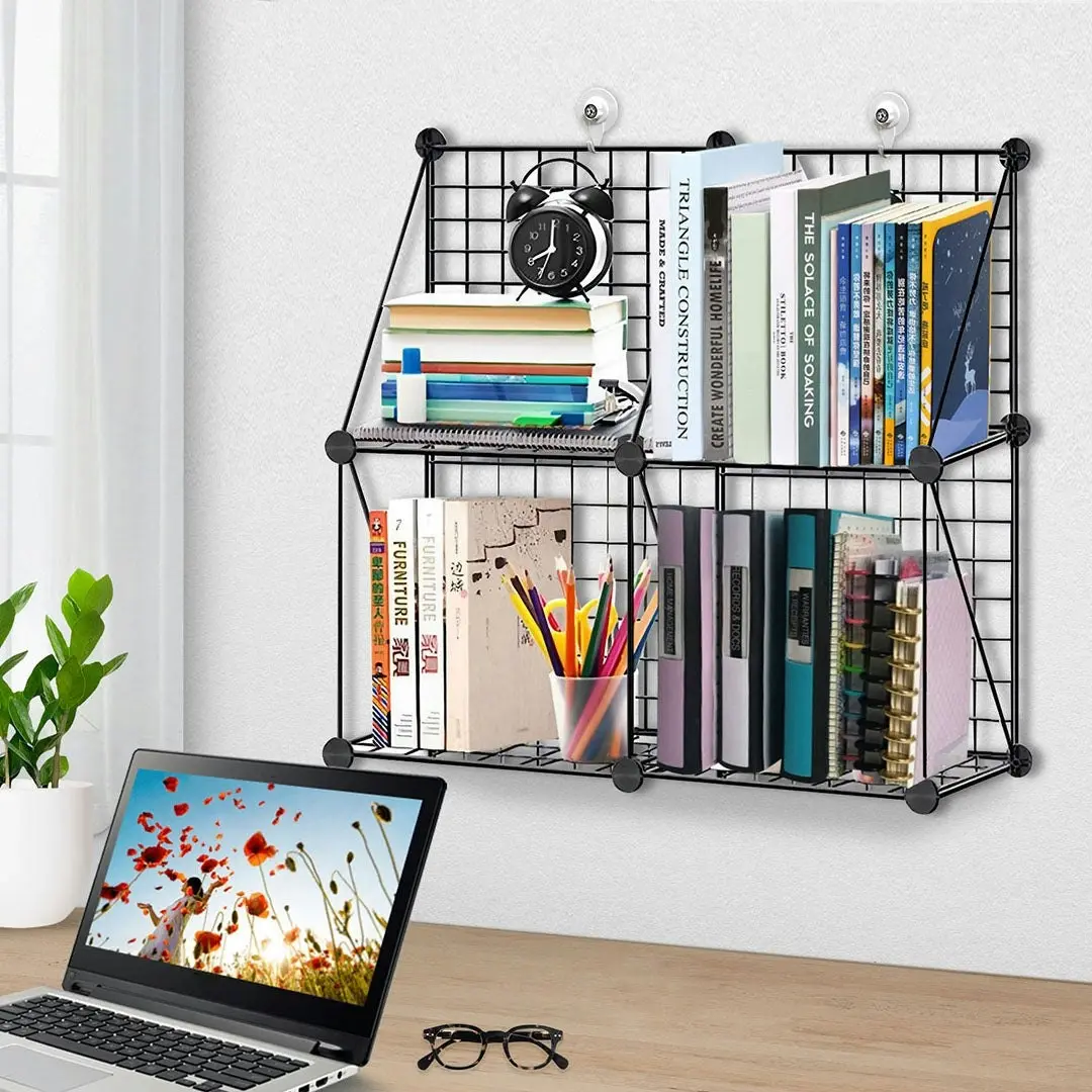 Soga Black Portable 4-Cube 2 Column Storage Organiser Foldable DIY Modular Grid Space Saving Shelf