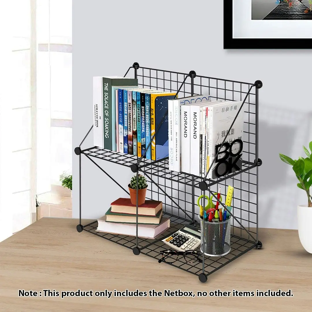 Soga Black Portable 4-Cube 2 Column Storage Organiser Foldable DIY Modular Grid Space Saving Shelf