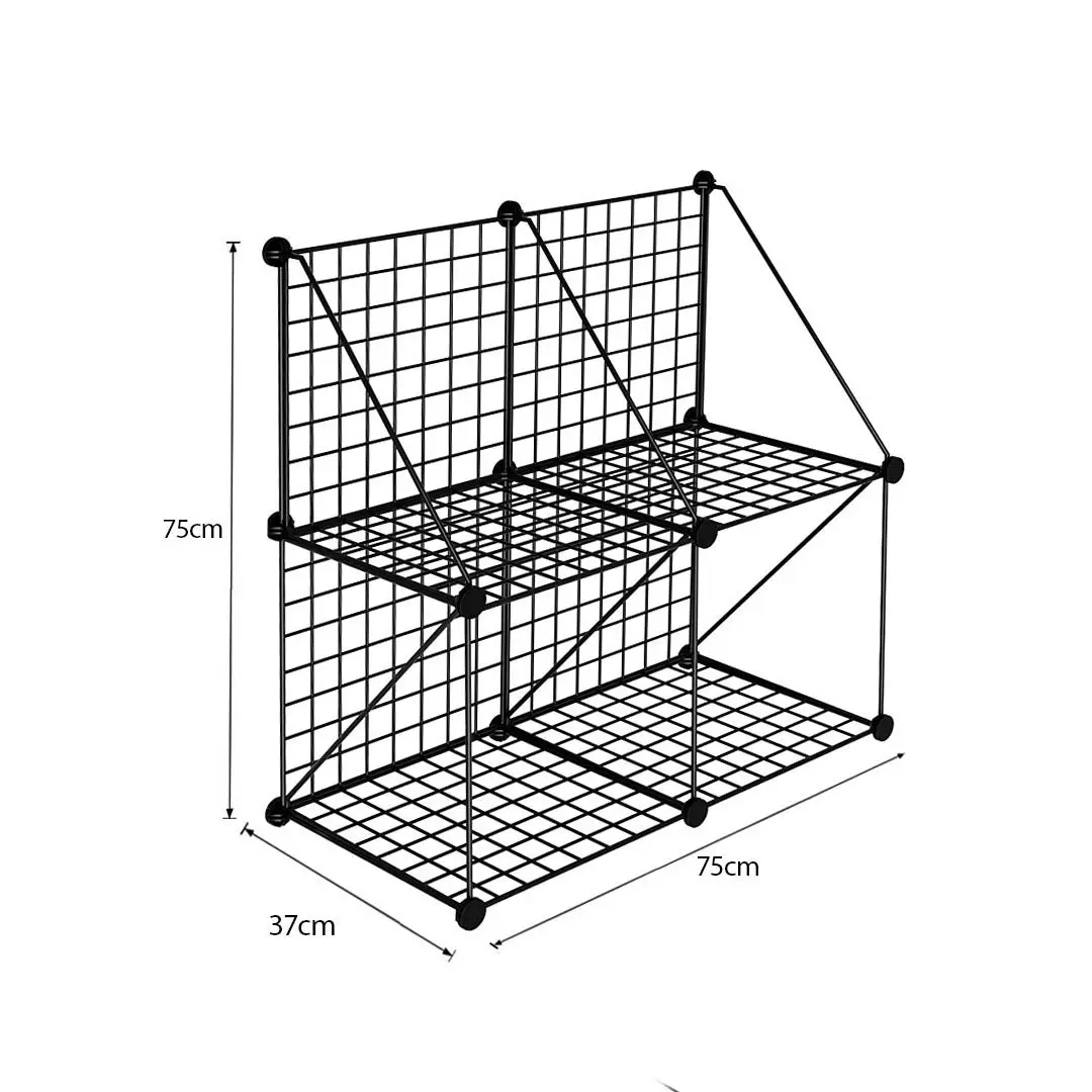 Soga Black Portable 4-Cube 2 Column Storage Organiser Foldable DIY Modular Grid Space Saving Shelf