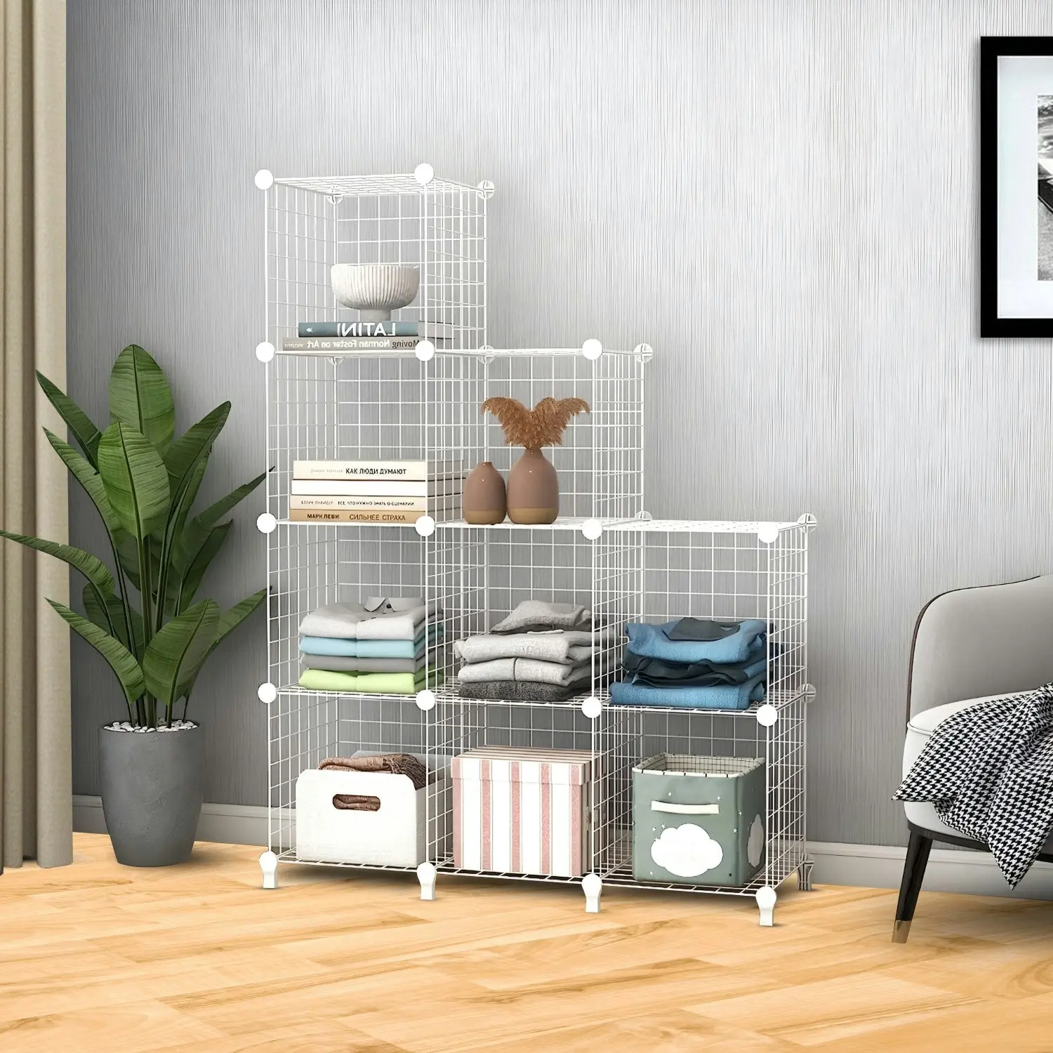 Soga White Portable 9-Cube 3 Column Storage Organiser Foldable DIY Modular Grid Space Saving Shelf 149cm