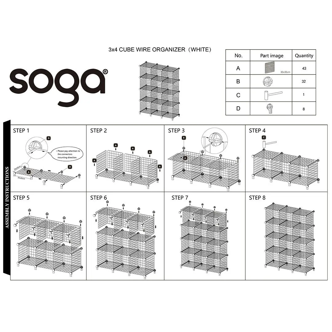 Soga White Portable 12-Cube 3 Column Storage Organiser Foldable DIY Modular Grid Space Saving Shelf