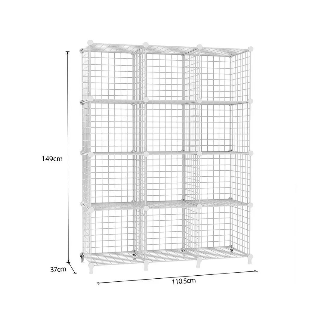 Soga White Portable 12-Cube 3 Column Storage Organiser Foldable DIY Modular Grid Space Saving Shelf