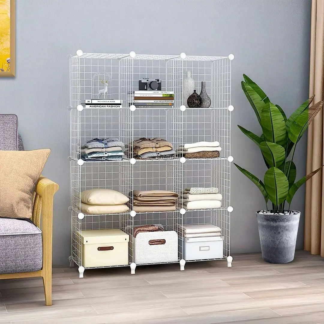 Soga White Portable 12-Cube 3 Column Storage Organiser Foldable DIY Modular Grid Space Saving Shelf