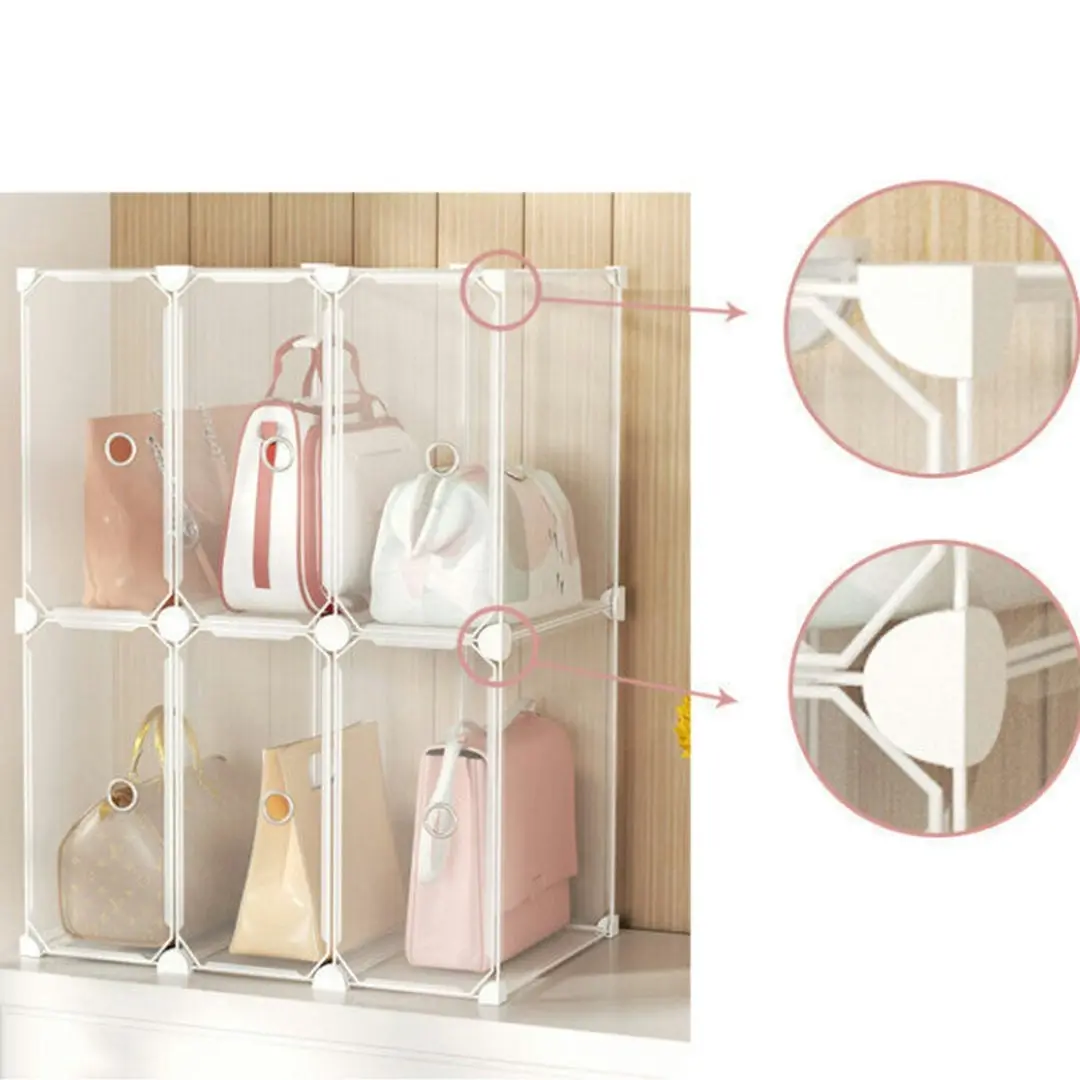 Soga 1 Tier Multifunctional PP Plastic Bag Box Portable Cubby DIY Storage Shelves Stackable Handbag Purse Organiser