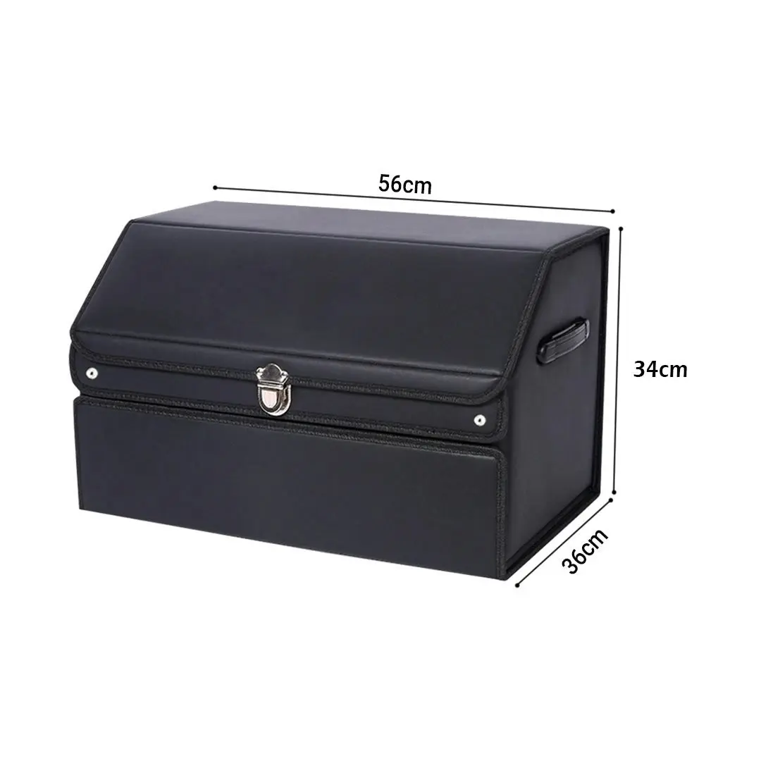 Soga 56cm Leather Car Boot Collapsible Foldable Trunk Cargo Organizer Portable Storage Box with Lock Black