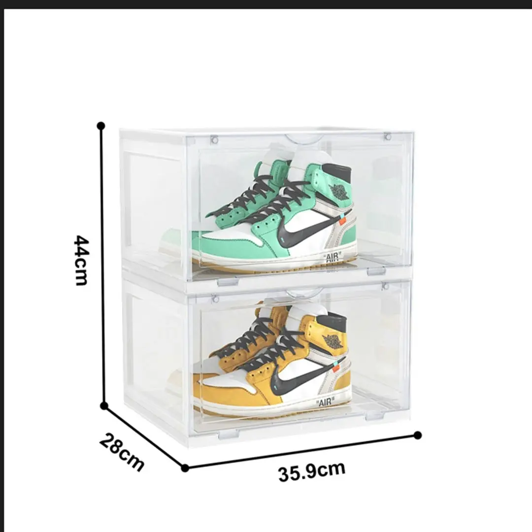 Soga 2 Tier Transparent Portable Shoe Organiser Sneaker Footwear Folding Plastic Bin Stackable Storage Box with Magnetic Door