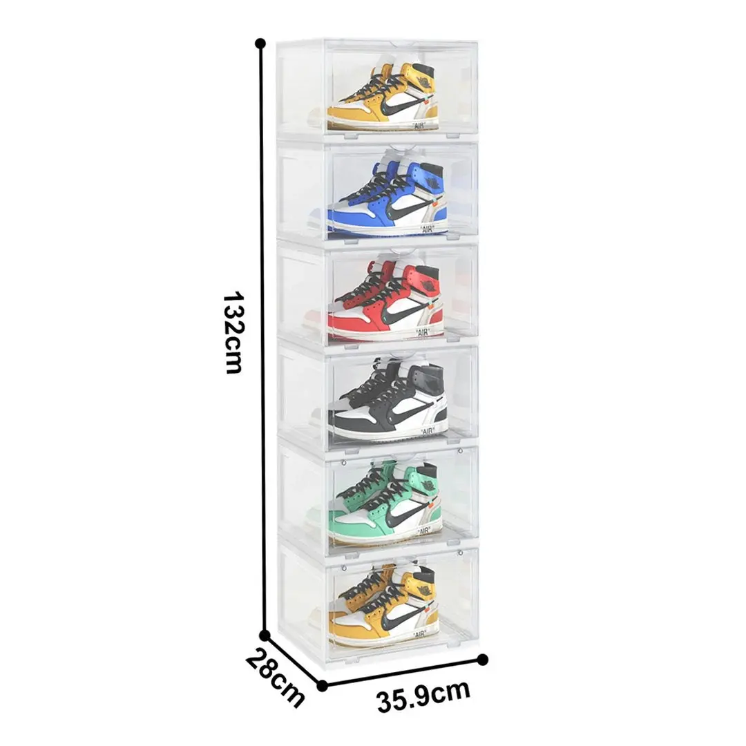 Soga 6 Tier Transparent Portable Shoe Organiser Sneaker Footwear Folding Plastic Bin Stackable Storage Box with Magnetic Door