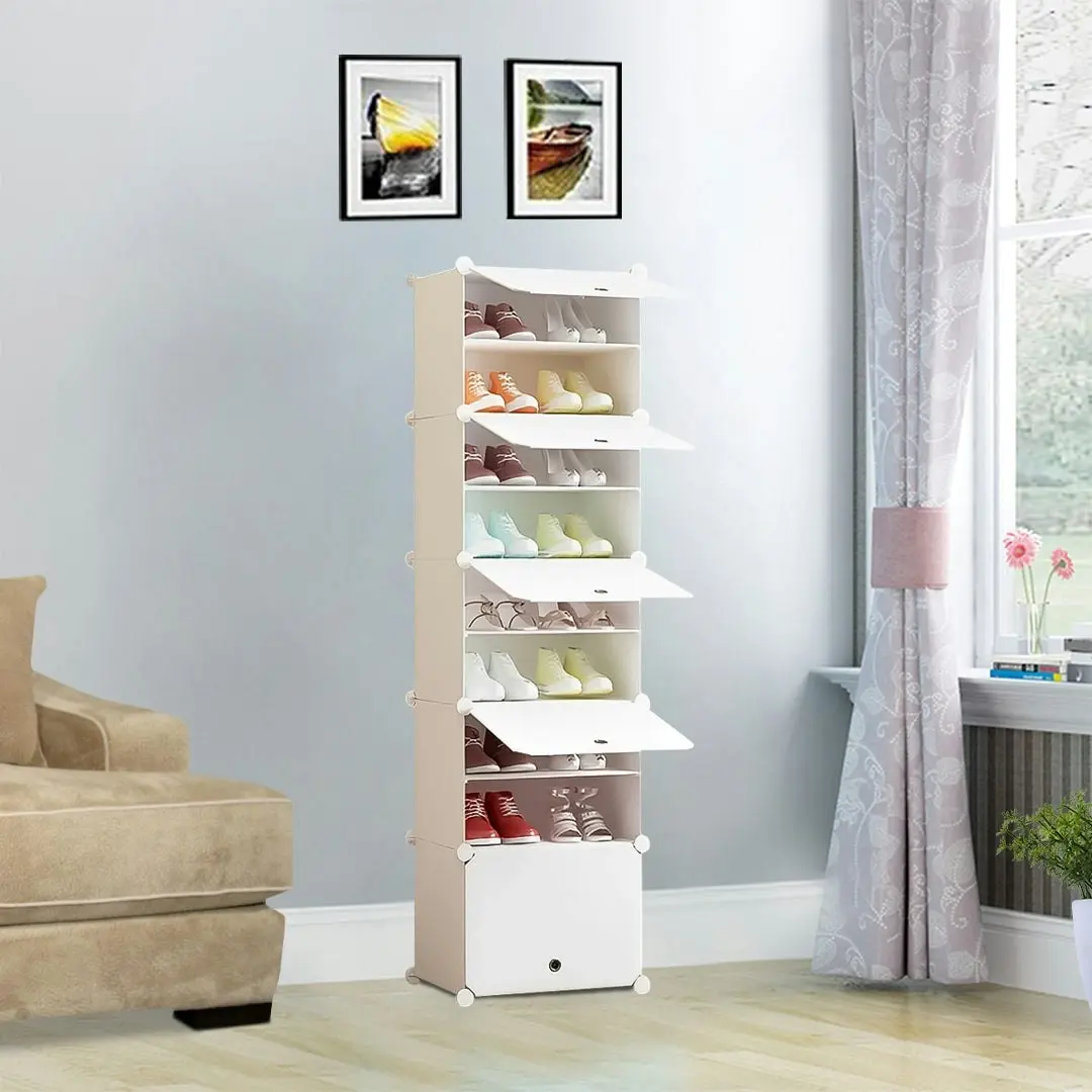 Soga 8 Tier White Shoe Rack Organizer Sneaker Footwear Storage Stackable Stand Cabinet Portable Wardrobe with Cover