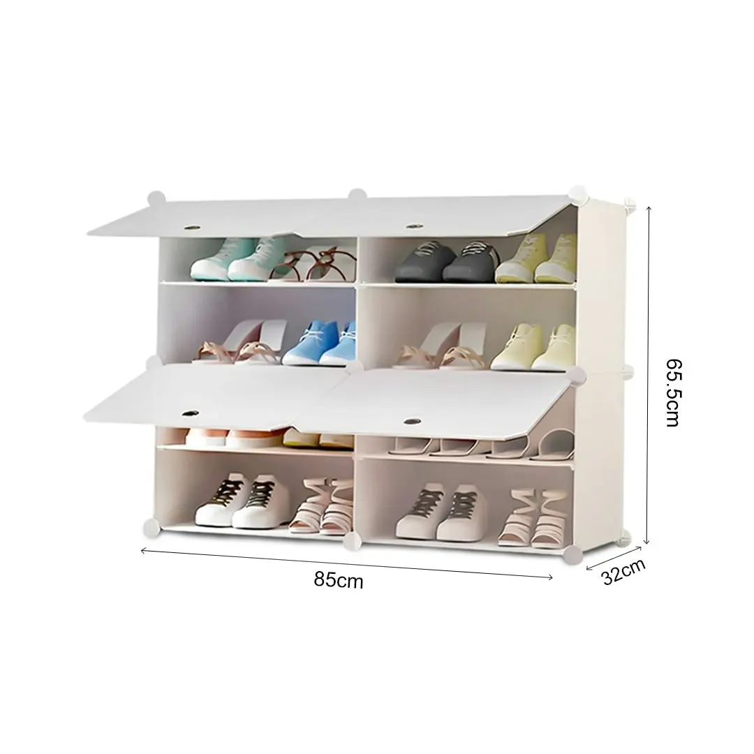 Soga 4 Tier 2 Column White Shoe Rack Organizer Sneaker Footwear Storage Stackable Stand Cabinet Portable Wardrobe with Cover