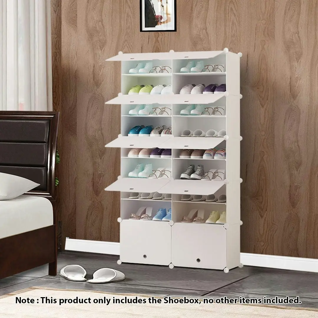 Soga 9 Tier 2 Column White Shoe Rack Organizer Sneaker Footwear Storage Stackable Stand Cabinet Portable Wardrobe with Cover