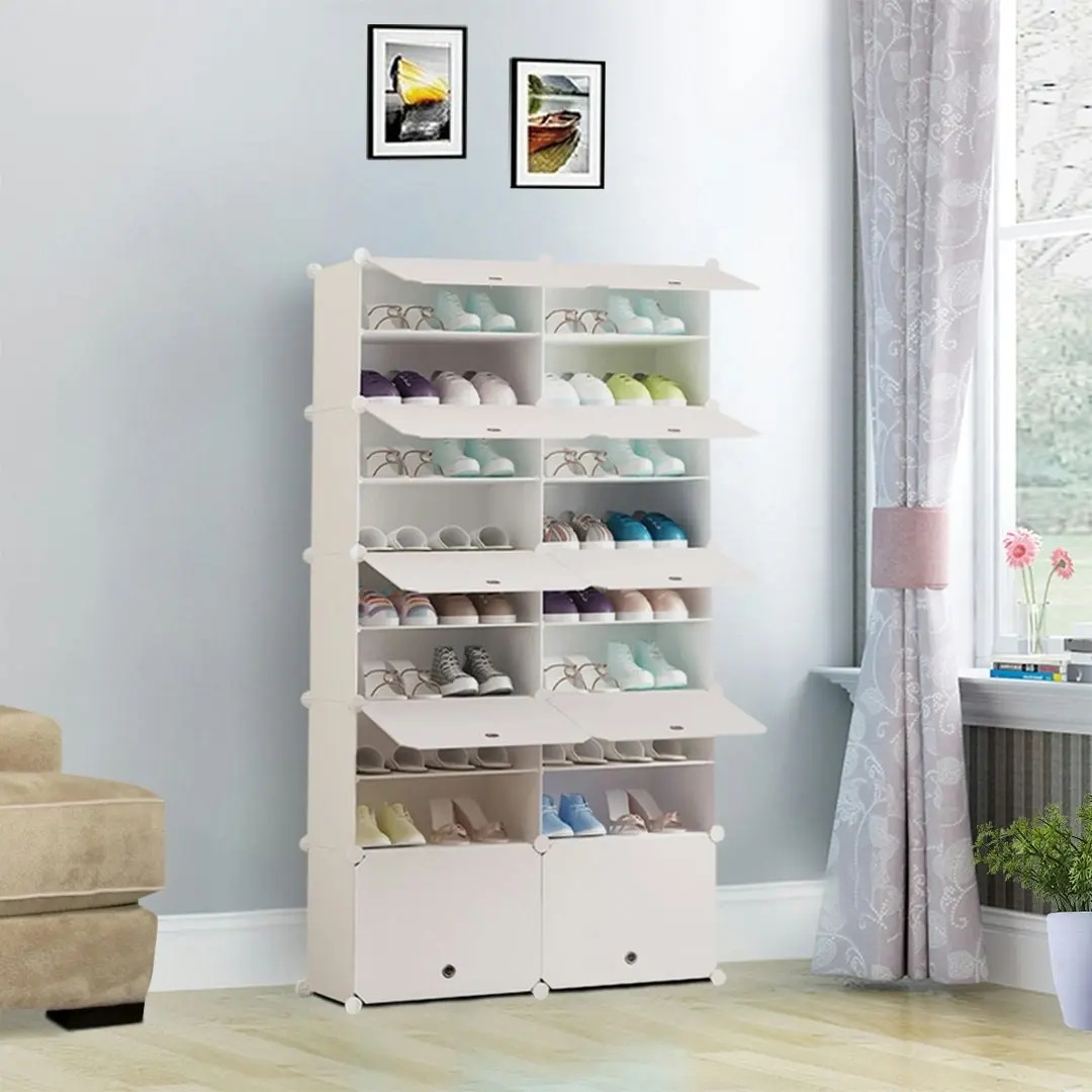 Soga 9 Tier 2 Column White Shoe Rack Organizer Sneaker Footwear Storage Stackable Stand Cabinet Portable Wardrobe with Cover