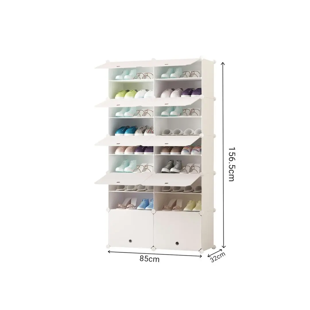 Soga 9 Tier 2 Column White Shoe Rack Organizer Sneaker Footwear Storage Stackable Stand Cabinet Portable Wardrobe with Cover