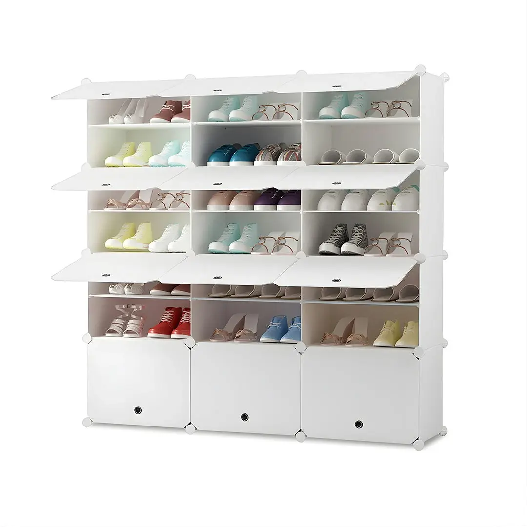 Soga 7 Tier 3 Column White Shoe Rack Organizer Sneaker Footwear Storage Stackable Stand Cabinet Portable Wardrobe with Cover