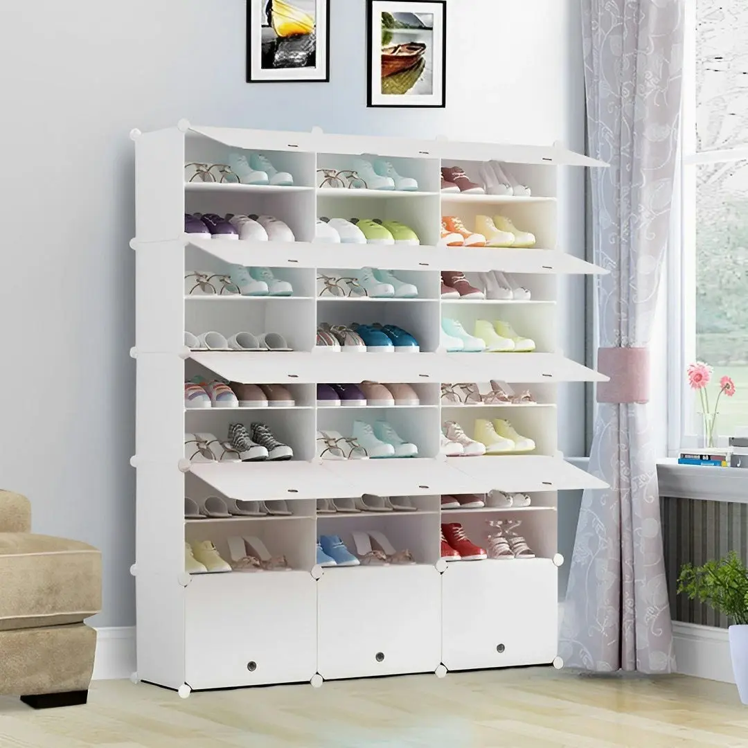 Soga 9 Tier 3 Column White Shoe Rack Organizer Sneaker Footwear Storage Stackable Stand Cabinet Portable Wardrobe with Cover