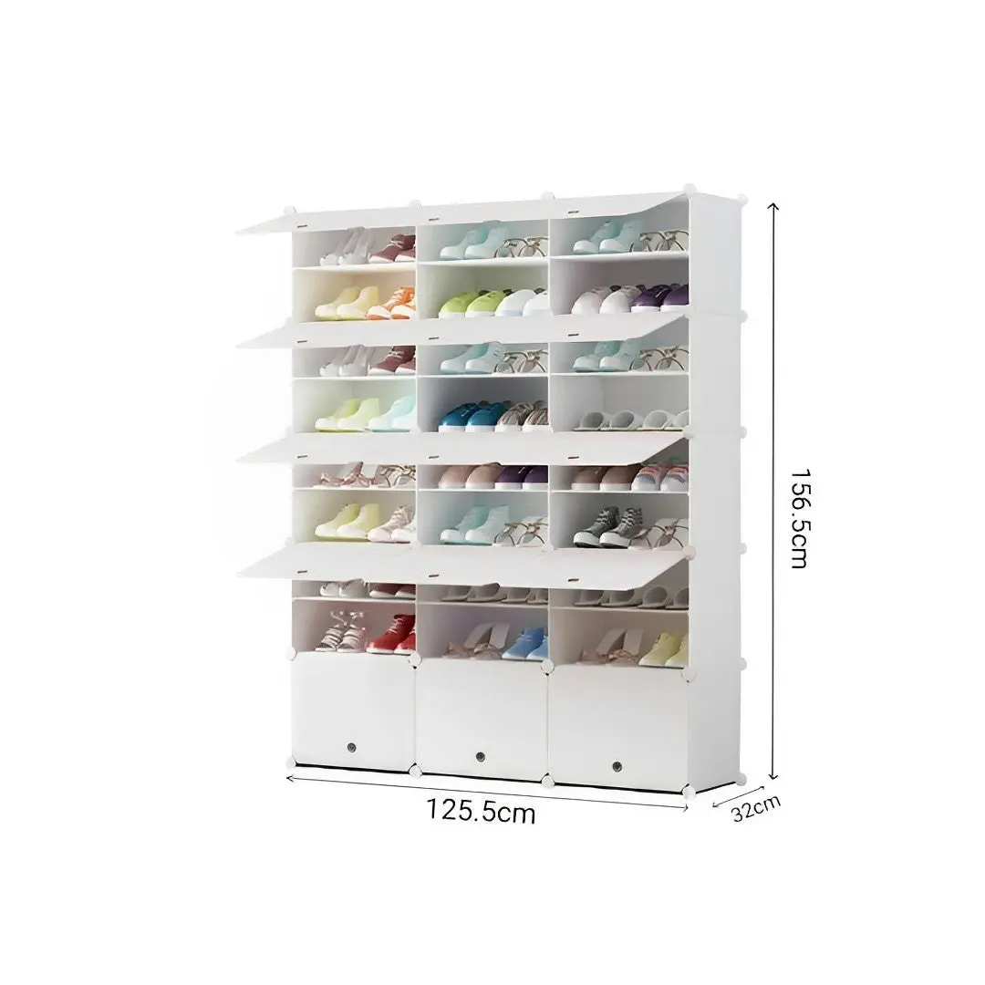 Soga 9 Tier 3 Column White Shoe Rack Organizer Sneaker Footwear Storage Stackable Stand Cabinet Portable Wardrobe with Cover