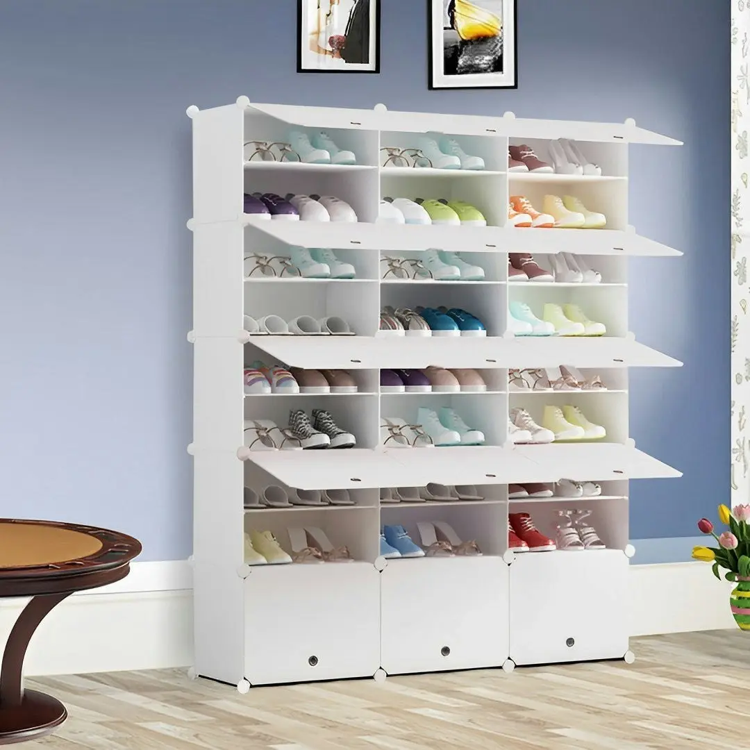 Soga 9 Tier 3 Column White Shoe Rack Organizer Sneaker Footwear Storage Stackable Stand Cabinet Portable Wardrobe with Cover