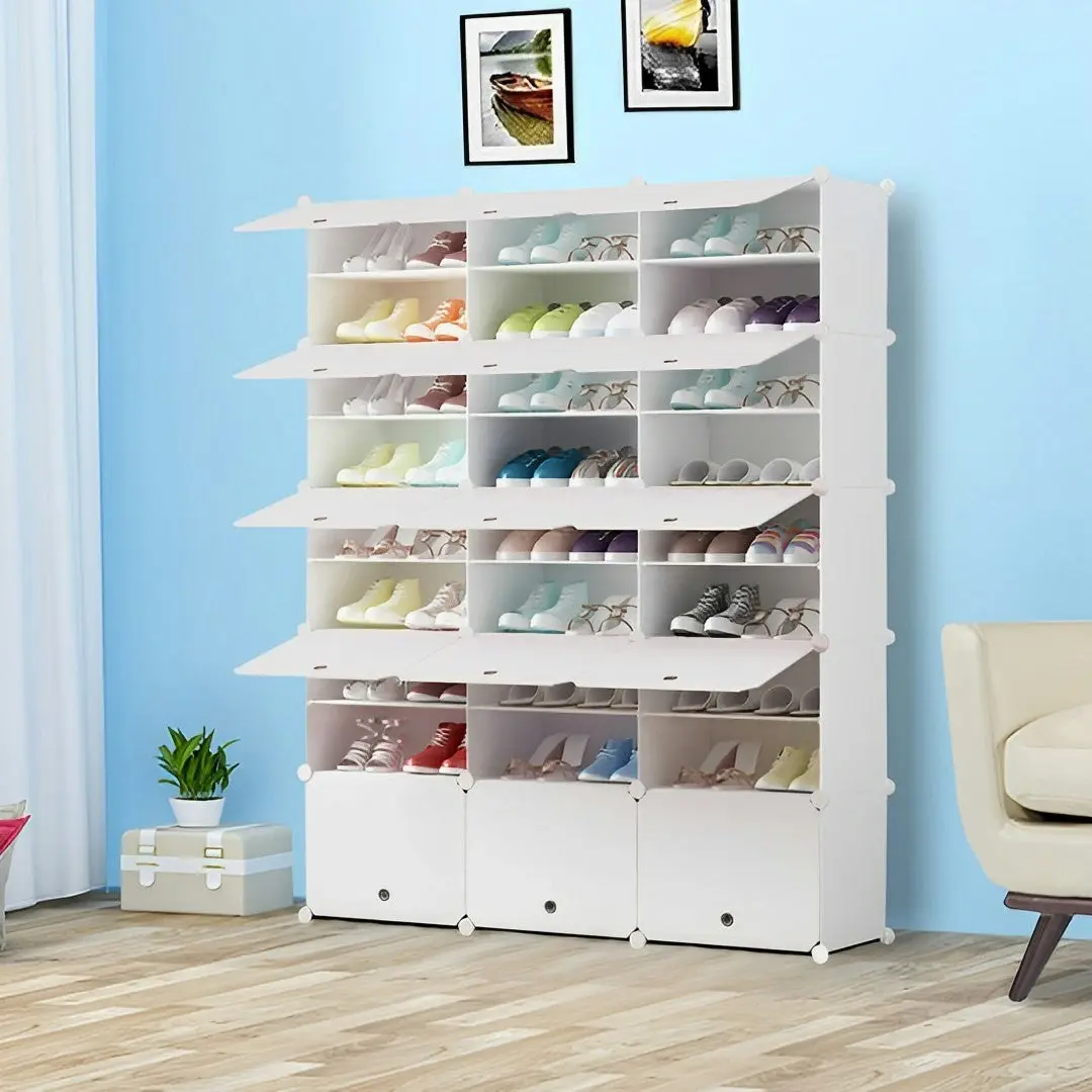 Soga 9 Tier 3 Column White Shoe Rack Organizer Sneaker Footwear Storage Stackable Stand Cabinet Portable Wardrobe with Cover