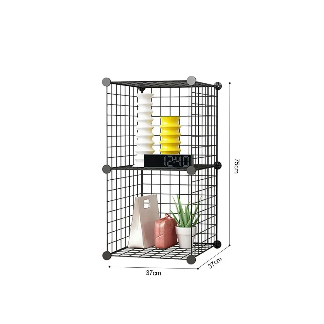 Soga Black Portable 2 Tier Cube Storage Organiser Foldable DIY Modular Grid Space Saving Shelf