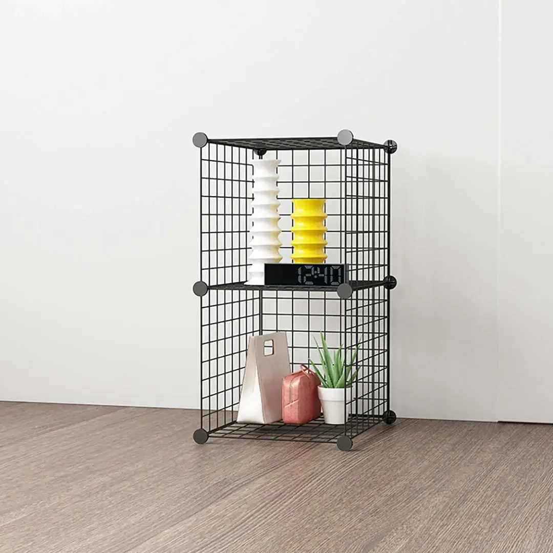 Soga Black Portable 2 Tier Cube Storage Organiser Foldable DIY Modular Grid Space Saving Shelf