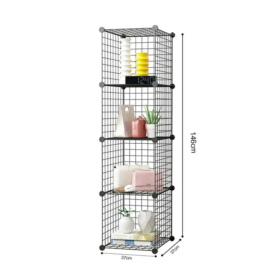 Soga Black Portable 4 Tier Cube Storage Organiser Foldable DIY Modular Grid Space Saving Shelf