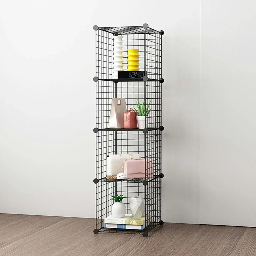 Soga Black Portable 4 Tier Cube Storage Organiser Foldable DIY Modular Grid Space Saving Shelf