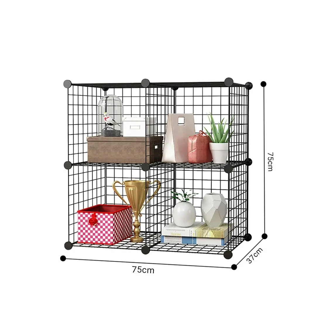 Soga Black Portable 4-Cube Storage Organiser Foldable DIY Modular Grid Space Saving Shelf