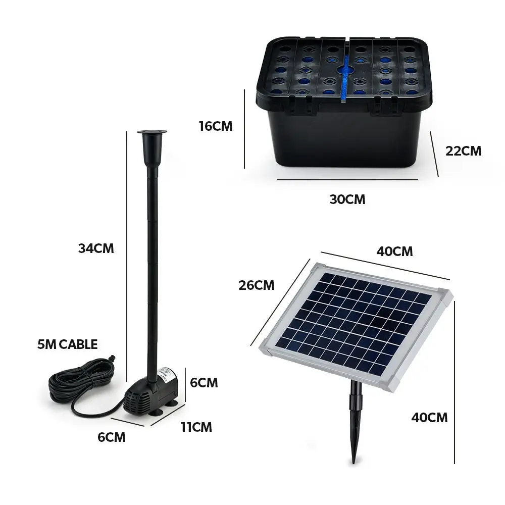 Protege 10W Solar Powered Water Fountain Pump Pond Kit with Eco Filter Box