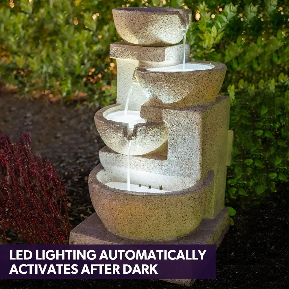 Protege 4 Bowl Solar Powered Water Feature Fountain with LED Lights - Sand Colour