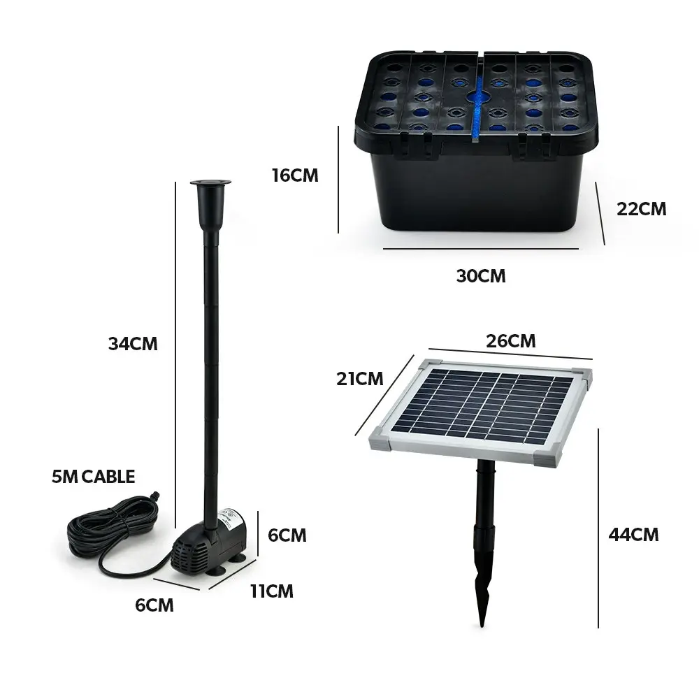 Protege 5W Solar Powered Water Fountain Pump Pond Kit with Eco Filter Box