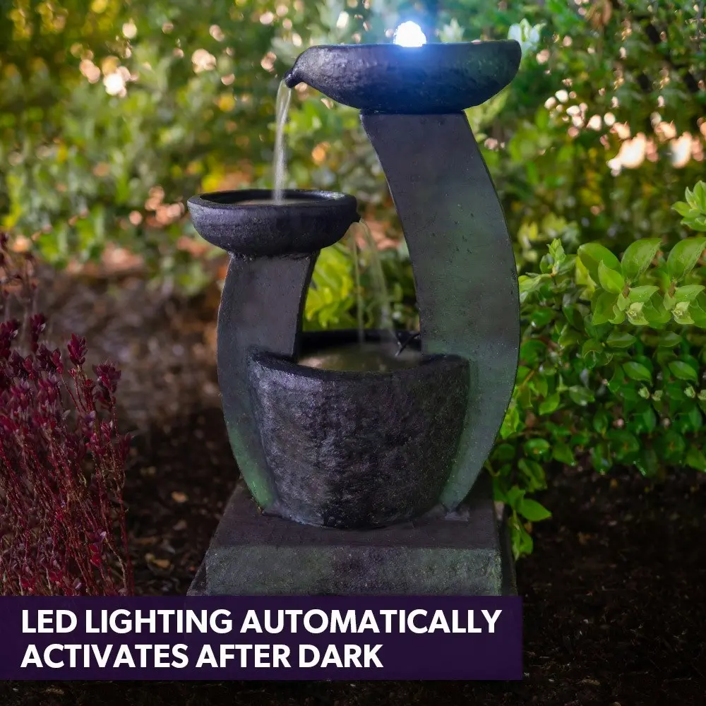 Protege Solar Powered Water Feature Fountain Bird Bath with LED Lights - Charcoal