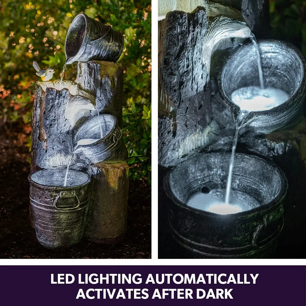 Protege Solar Powered Water Feature Fountain with Buckets Bird LED Lights