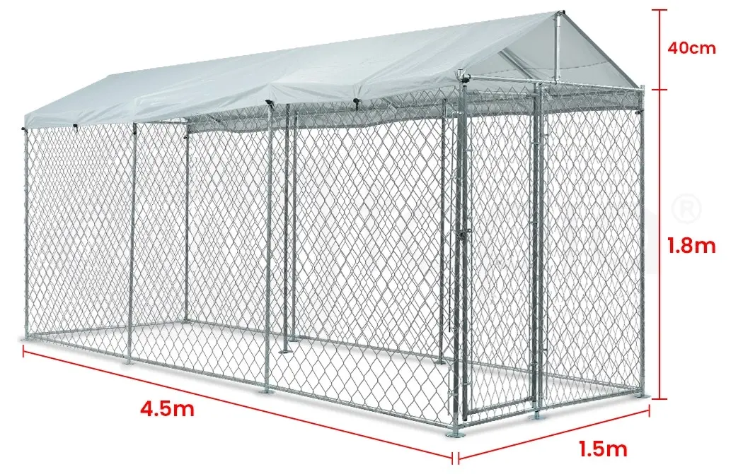 4.5x1.5m Dog Enclosure Pet Playpen Outdoor Wire Cage Puppy Animal Fence with Cover Shade