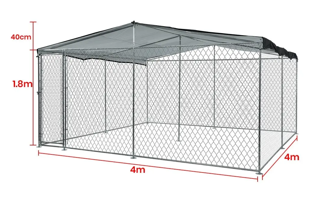 4x4m Dog Kennel Enclosure Pet Playpen Outdoor Wire Cage Puppy Animal Fence Large with Cover Shade