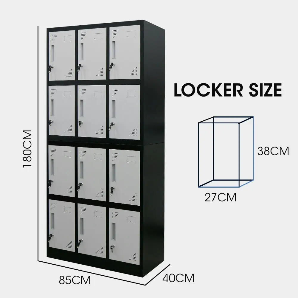 Fortia 12 Doors Locker Cabinet Metal Gym Storage Home Office School Stationary Compartment