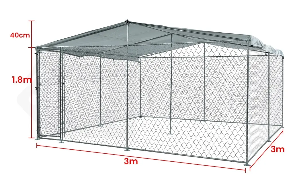 NeataPet 3x3m Dog Enclosure Pet Playpen Outdoor Wire Cage Puppy Fence with Cover Shade