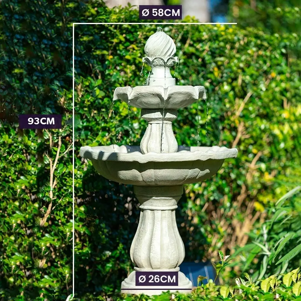 Protege 3 Tier Solar Powered Water Feature Fountain Bird Bath - Light Grey