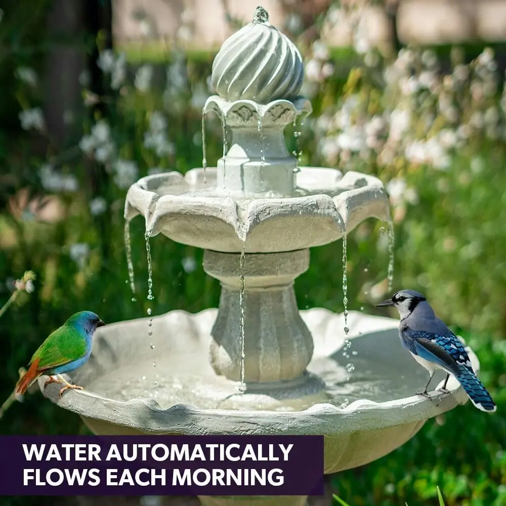 Protege 3 Tier Solar Powered Water Feature Fountain Bird Bath - Light Grey